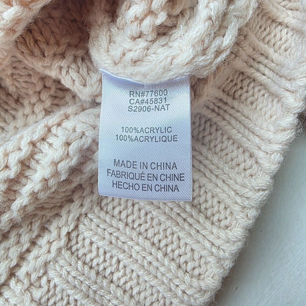 Saltwater Luxe Sweater Cable Knit Tan Boho Cropped Oversized Beach Neutral M - Picture 5 of 7